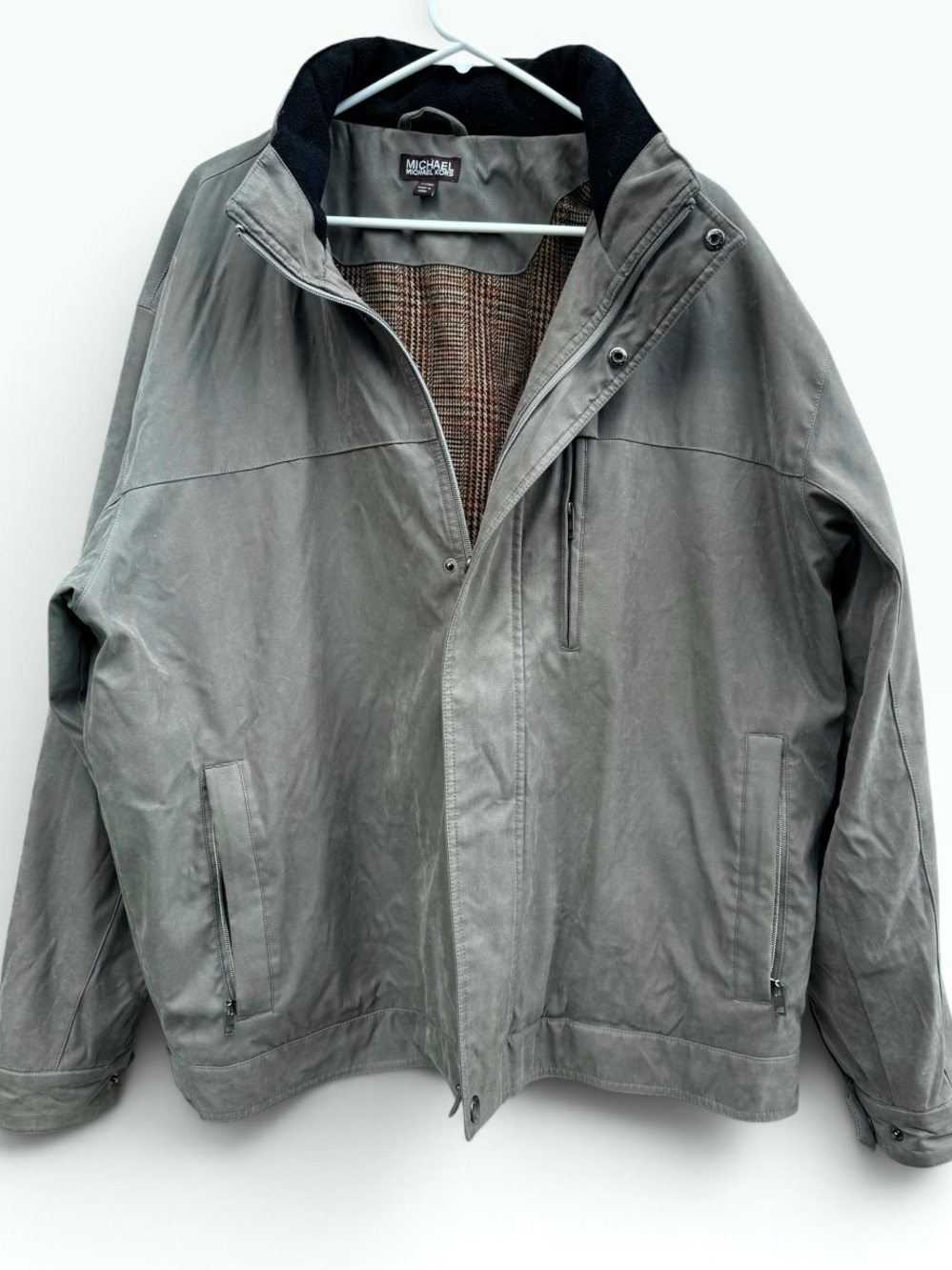 Michael Kors XL Army Green Full Zip Micro Suede Harrington Bomber Jacket Coat